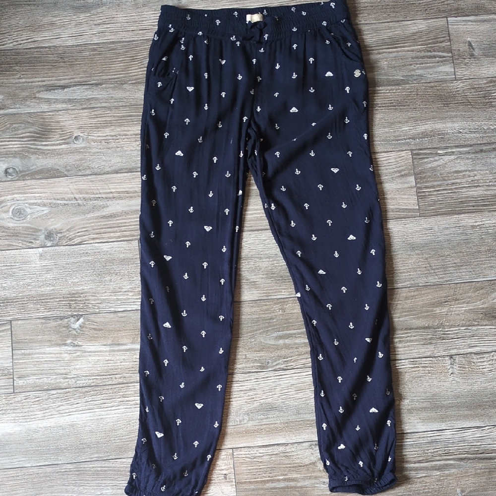 ROXY Girls Navy Anchor Print Drawstring Joggers Size 12